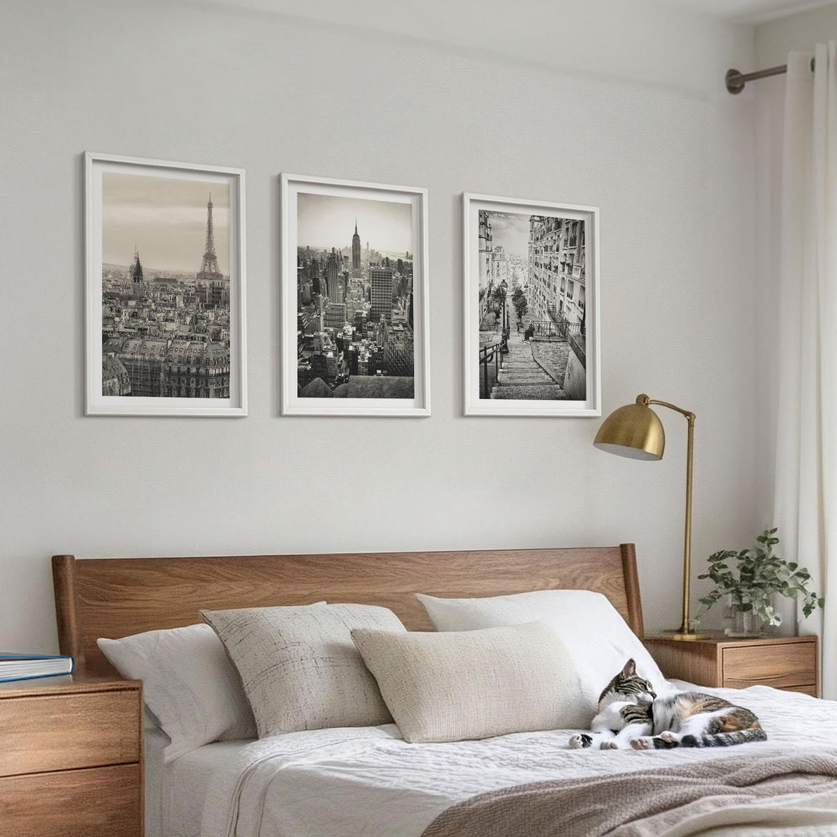 WANDBILDER 3er-Set - 40x60 cm Weißer Rahmen - Aussicht Paris New York Treppen - Weiß, Kunststoff (40/60cm) - ArtPrintCave