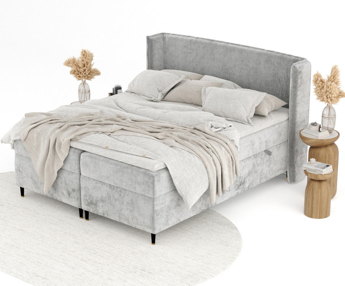 BOXSPRINGBETT Segni Hellgrau 200/200 cm mit Matratze und Topper - Schwarz/Grau, Holz/Holzwerkstoff (200/200cm) - Maison de Reve