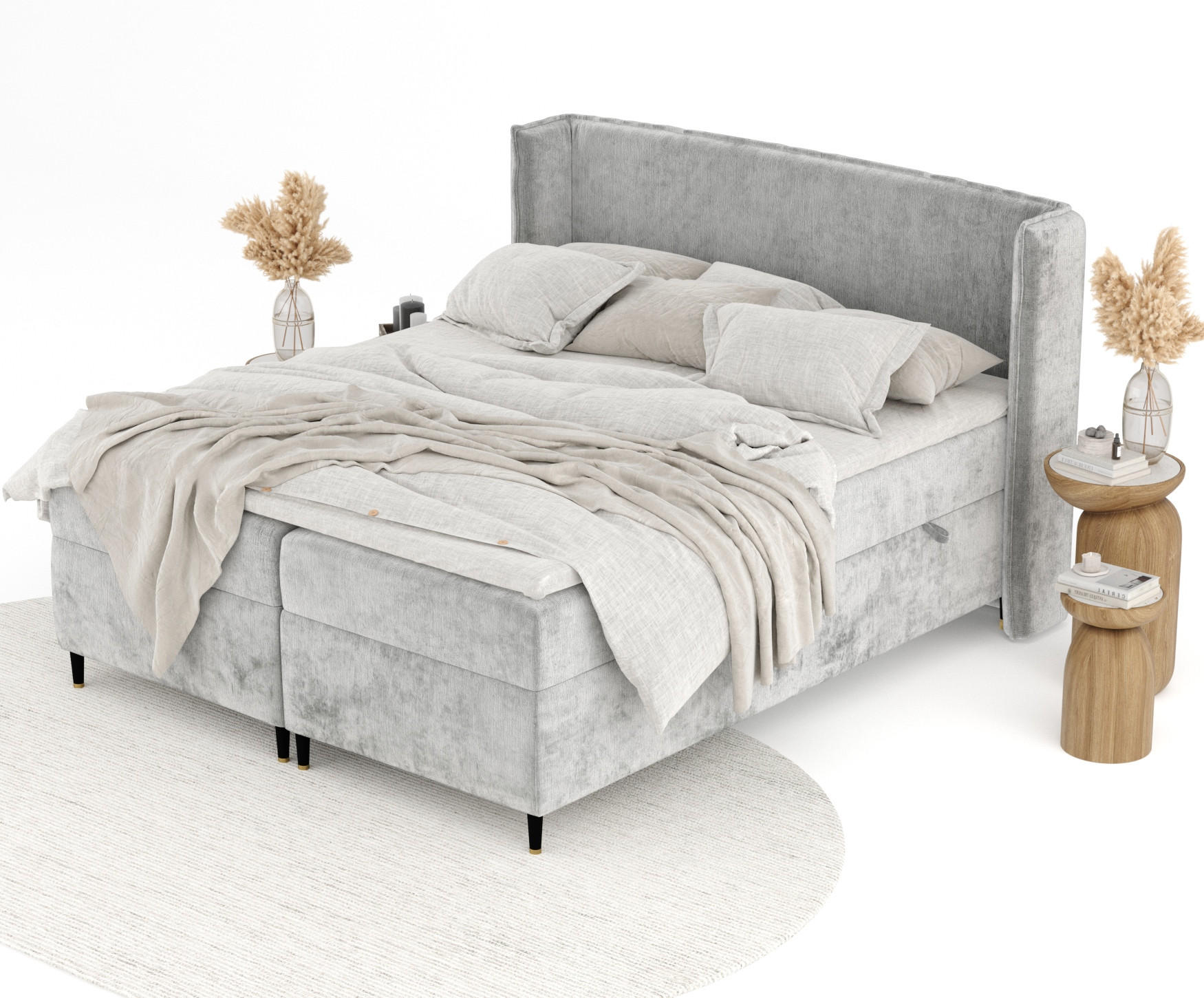 Thumbnail - Maison de Reve Boxspringbett, Grau, Textil, Buche, Kiefer, H3, Höhe ca. 19 cm, 160x200 cm, Oeko-Tex® Standard 100, FSC 1...