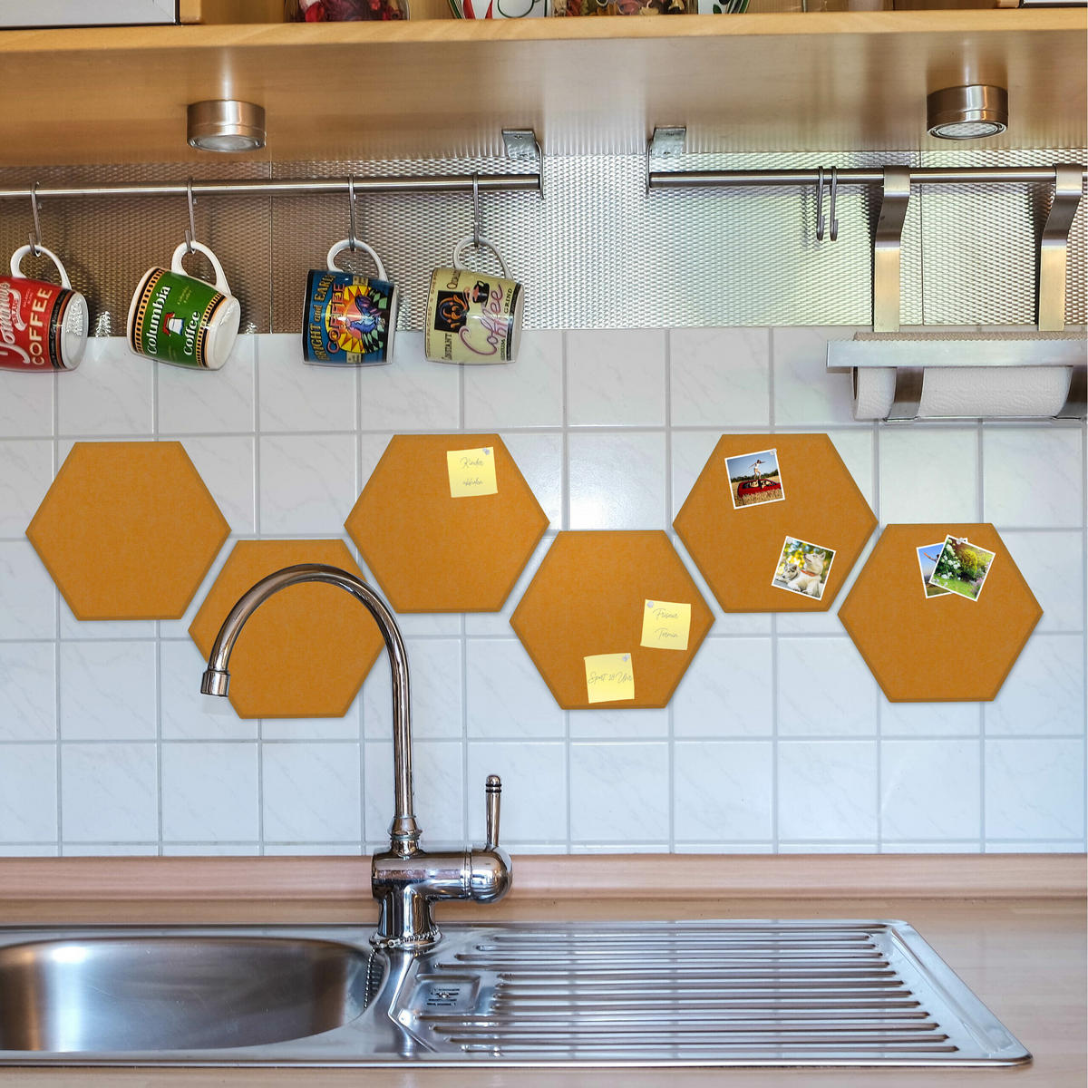 6xFILZPINNWAND - Gelb, Textil (30/26/0.9cm) - Relaxdays