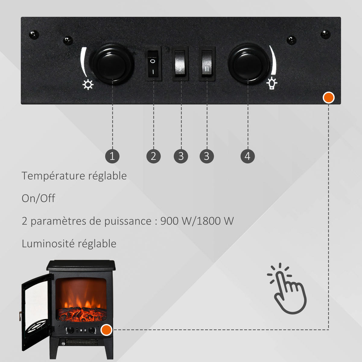 ELEKTROKAMIN DE-17009 Neo-retro 900-1800 W LED Schwarz - Schwarz, Metall (39/54.8/26cm) - ComfortXL