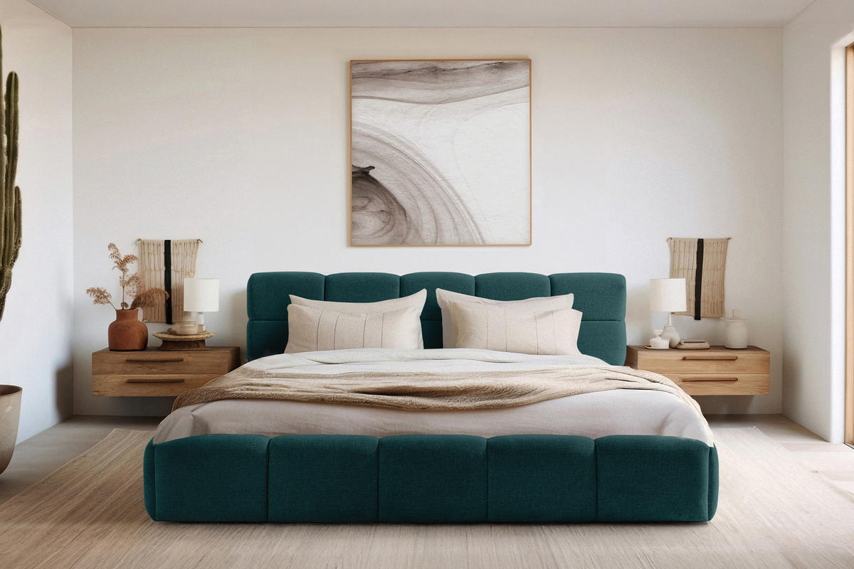 POLSTERBETT AERI 140/160/180/200 mit Rahmen und Bettkasten, blau - Blau, Holz/Holzwerkstoff (200/200cm) - KONSIMO®
