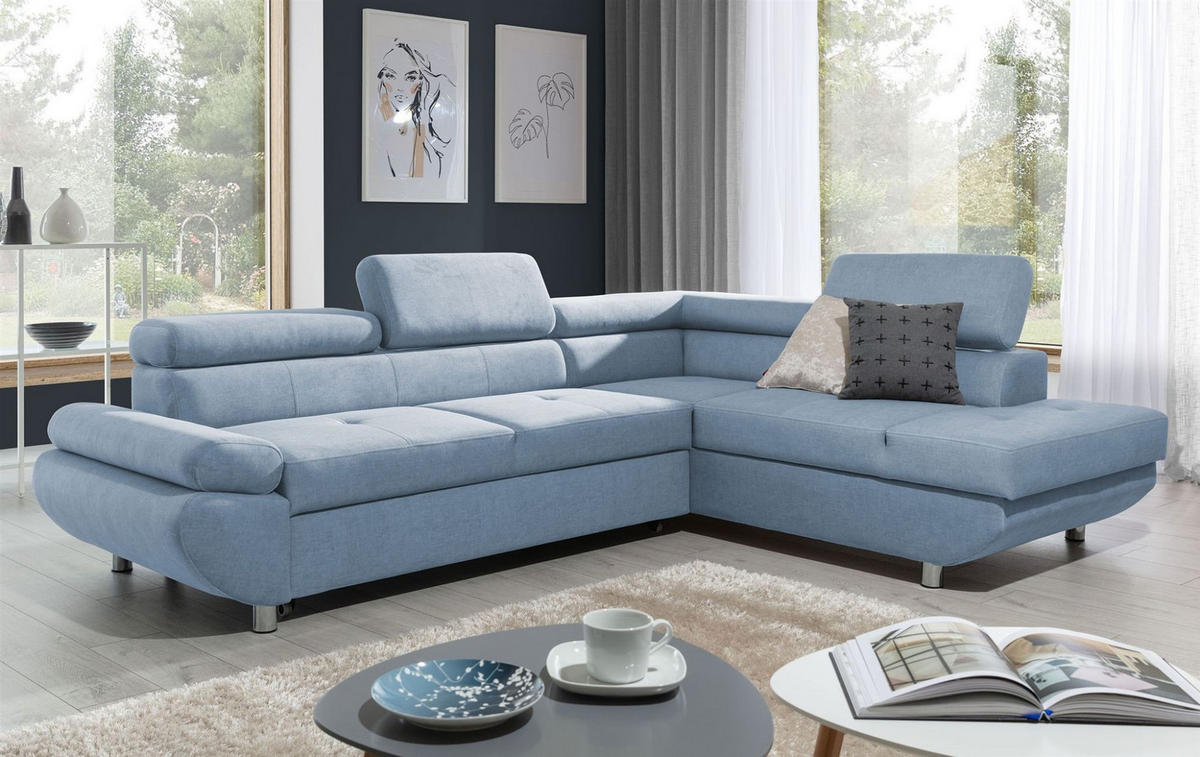 ECKSOFA Schlafsofa Panos In Esito - Blau, Holzwerkstoff/Textil (275/210cm) - Fun Möbel