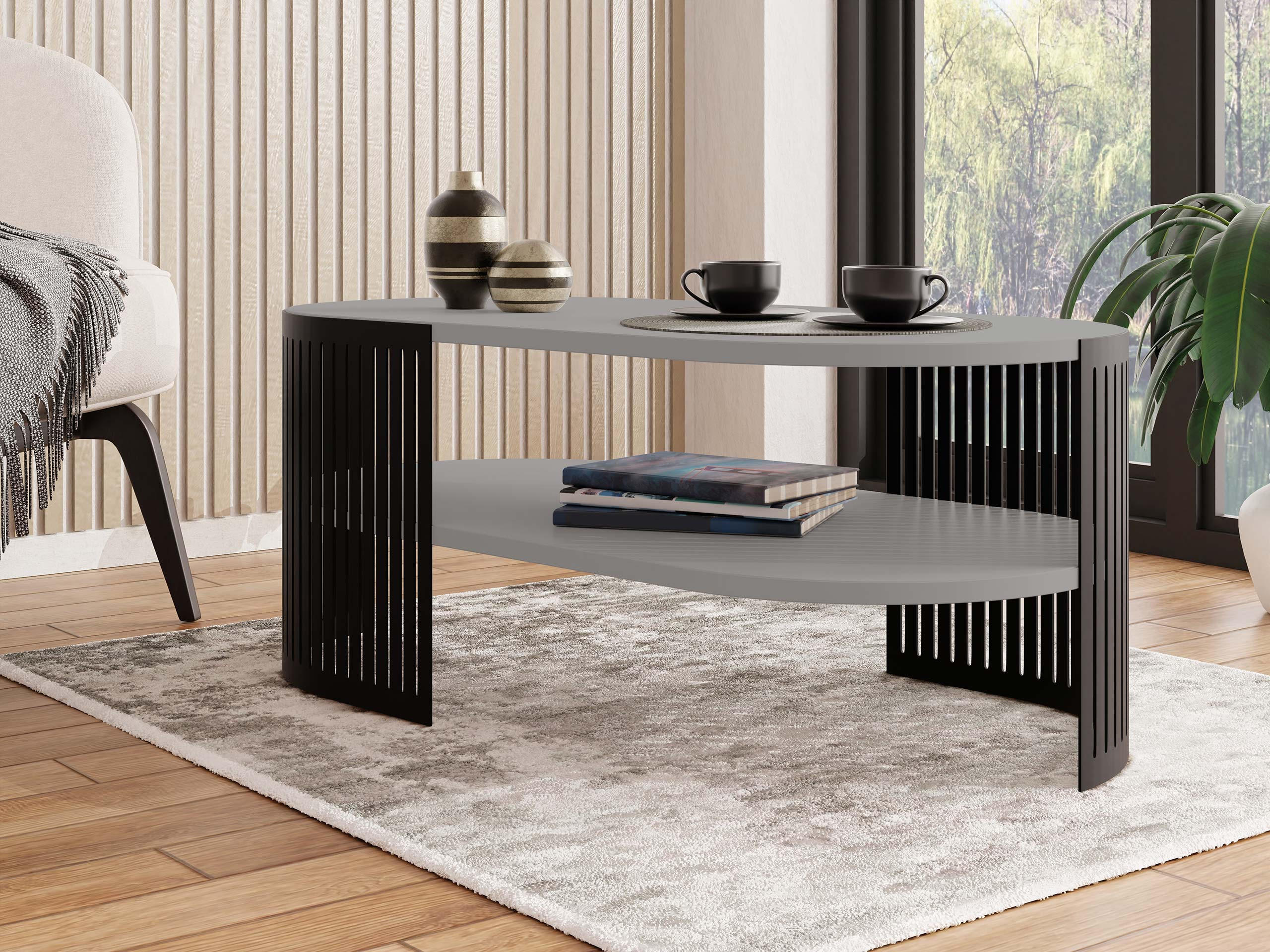 COUCHSITCH Fikoli Oval II - Schwarz/Grau, Holzwerkstoff/Metall (100/50/40cm) - MIRJAN24