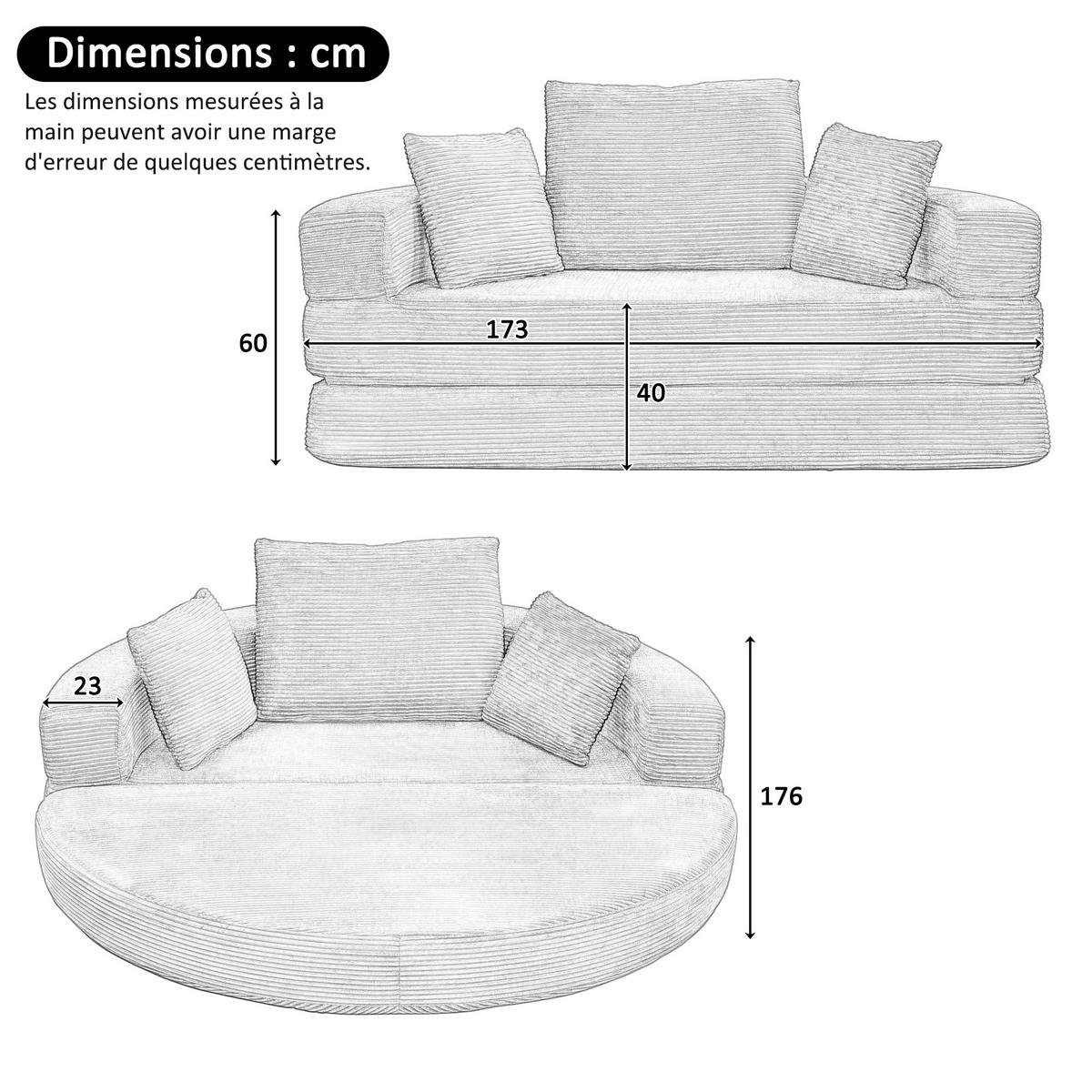 FALTSOFA, freistehendes Klappbett – mit Kissen, modulares Sofa, 173 x 176 cm - Beige, Textil (173/60/88cm) - Vallsero