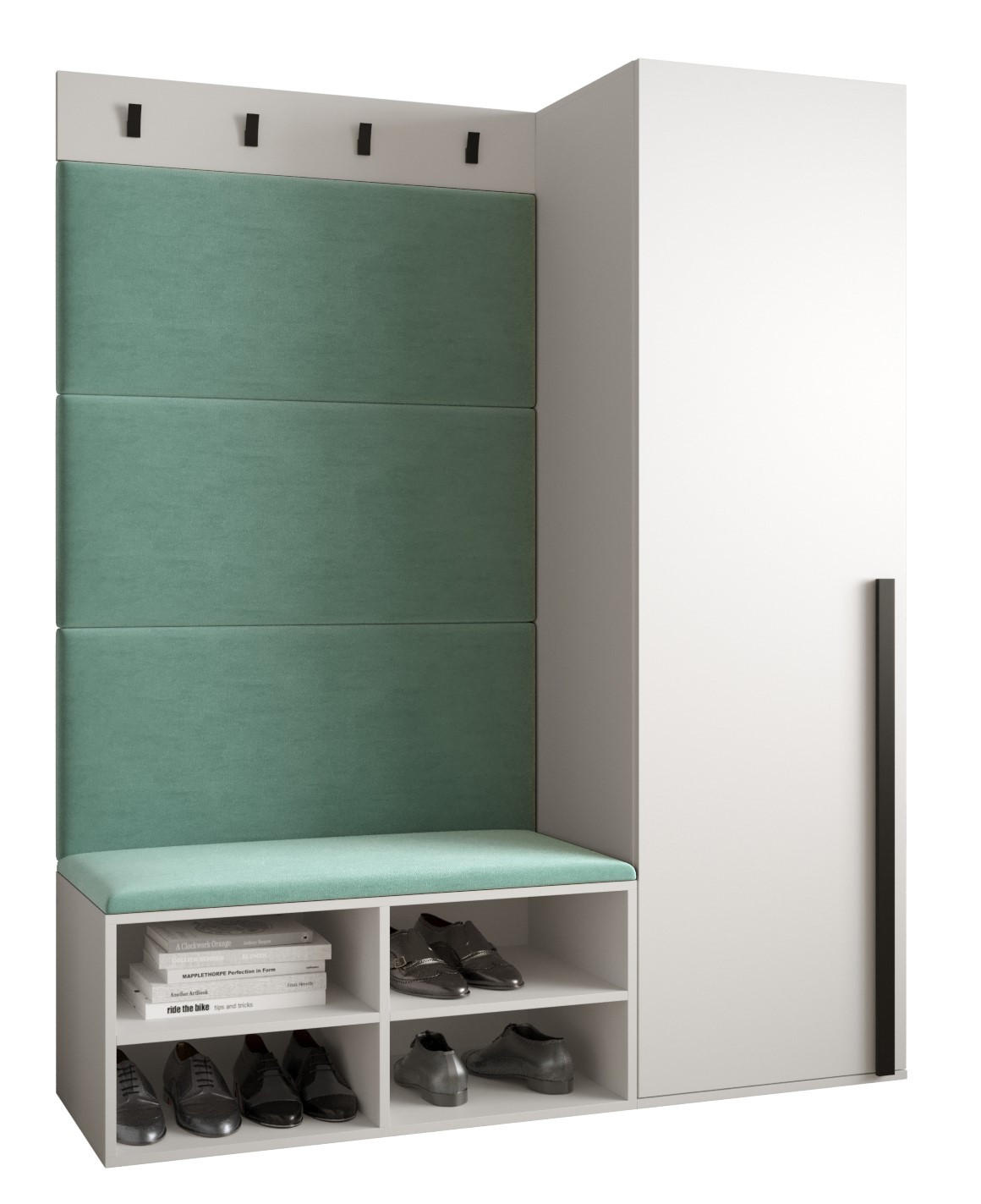 Möbel Kryspol Garderoben-Set Weiß, Mintgrün 134x184x42 cm