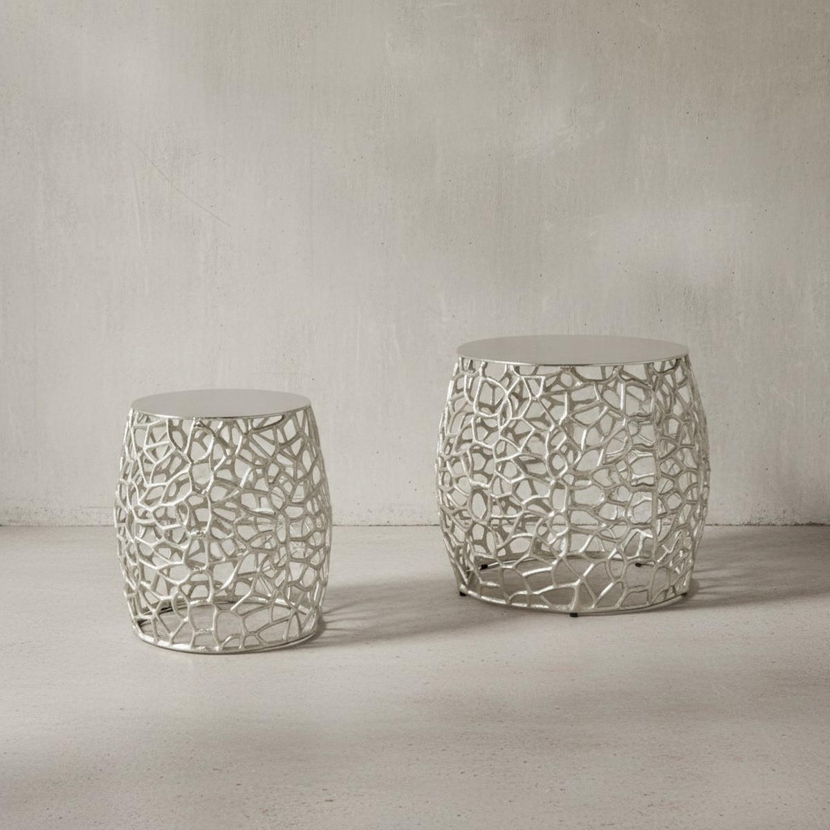BEISTELLTISCH Set – Silber Aluminium Aststruktur vielseitig einsetzbar - Silberfarben, Metall (46/46/42cm) - KADIMA DESIGN