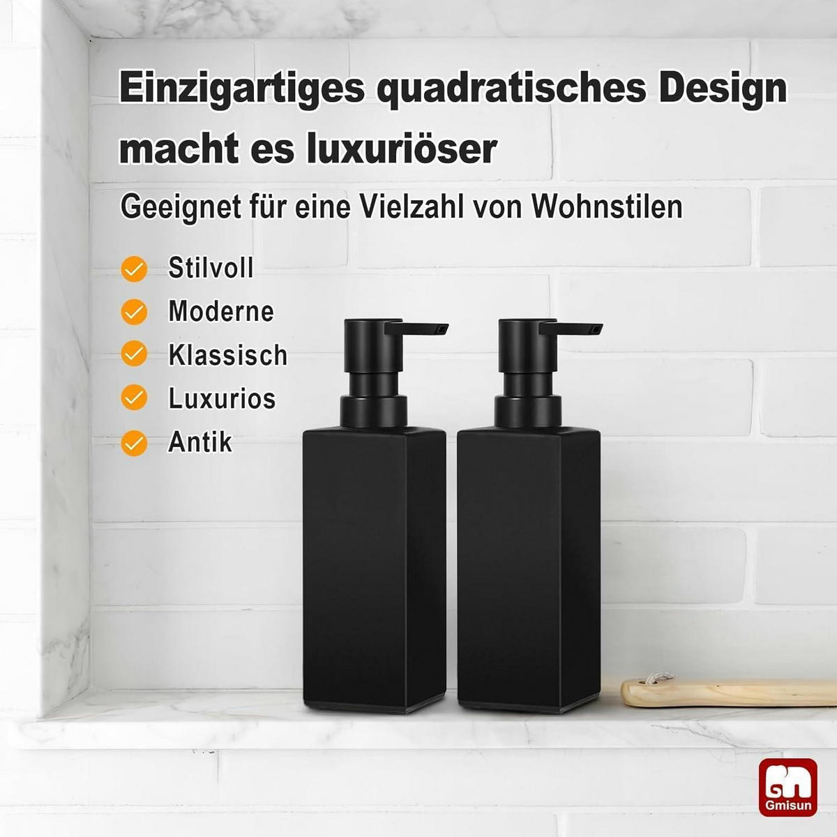 SEIFENSPENDER 2-teiliges Set Glas Schwarz 350 ml - Schwarz, Glas (18.5/5.7/5.7cm)