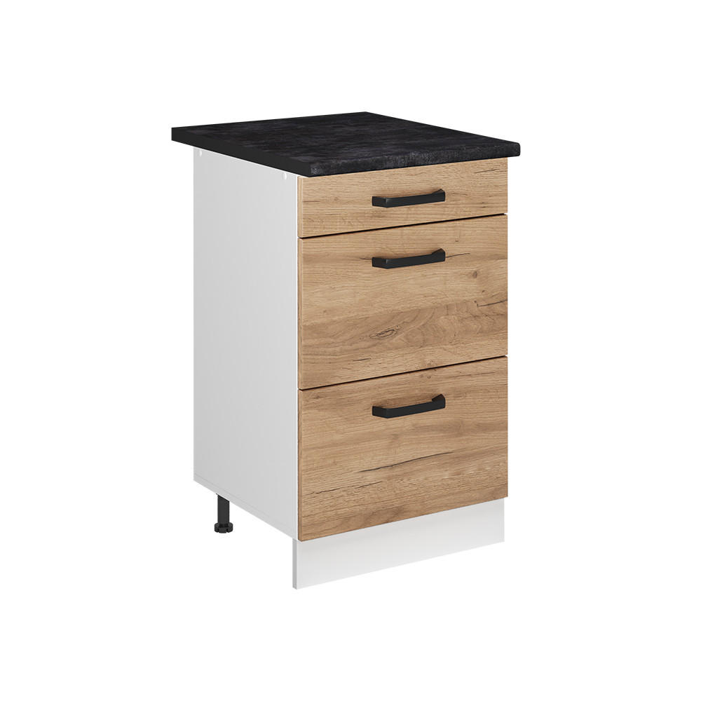 KÖKSUNDERSKÅP R-Line, Goldkraft ek/Vit, 50 cm antracitas stalviršis Honungsek, Vit 81.6/50/60 cm