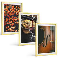 BILDER SET 3er Set - 40x60 cm Goldrahmen - Vintage Blumen Wein Geige - Goldfarben, Kunststoff (40/60cm) - TULUP