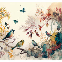 FOTOTAPETE tropische Dschungelblätter und Paradiesvögel 300 x 279 cm - Multicolor, Papier (300/279cm) - Sanders & Sanders