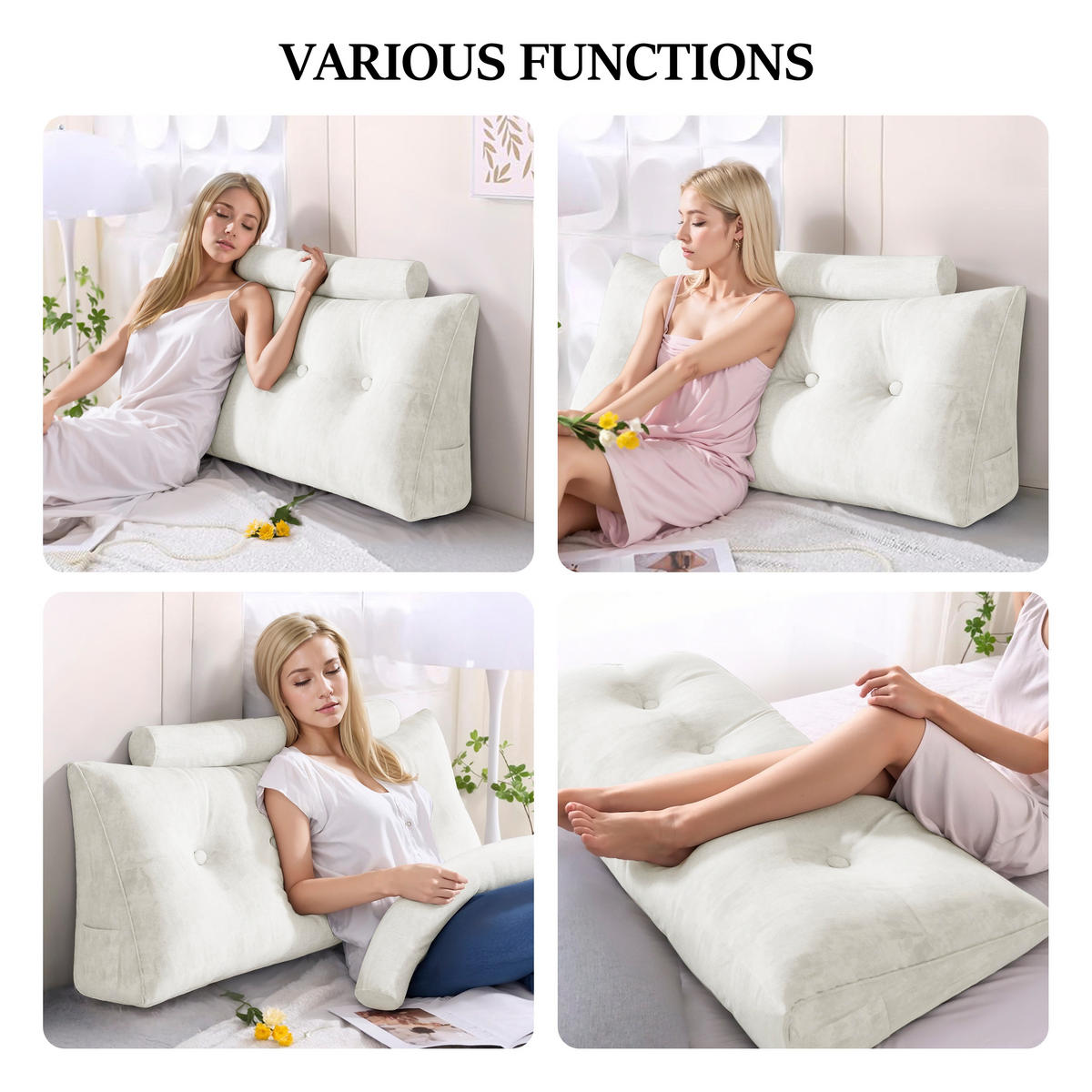 KEILKISSEN mit einem runden Kissen 2er-Set Samt Weiß 140cm - Weiß, Textil (20/140cm) - Vercart