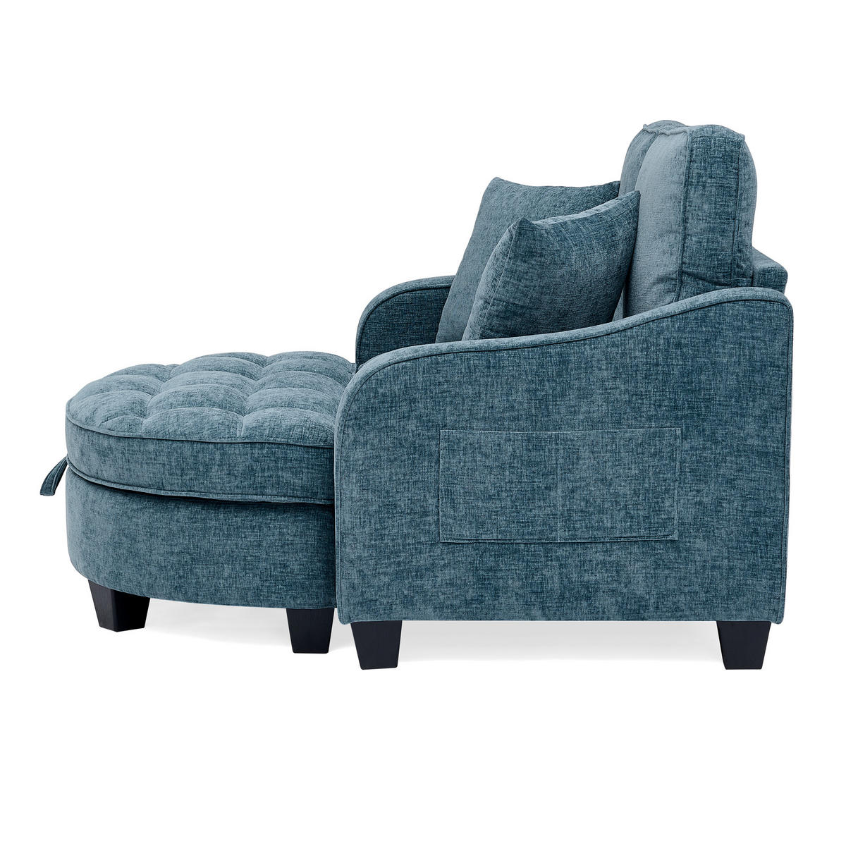 SOFA Chenille Blau mit Hocker und Schlaffunktion - Blau, Holzwerkstoff/Kunststoff (132/93/129cm) - WISHDOR