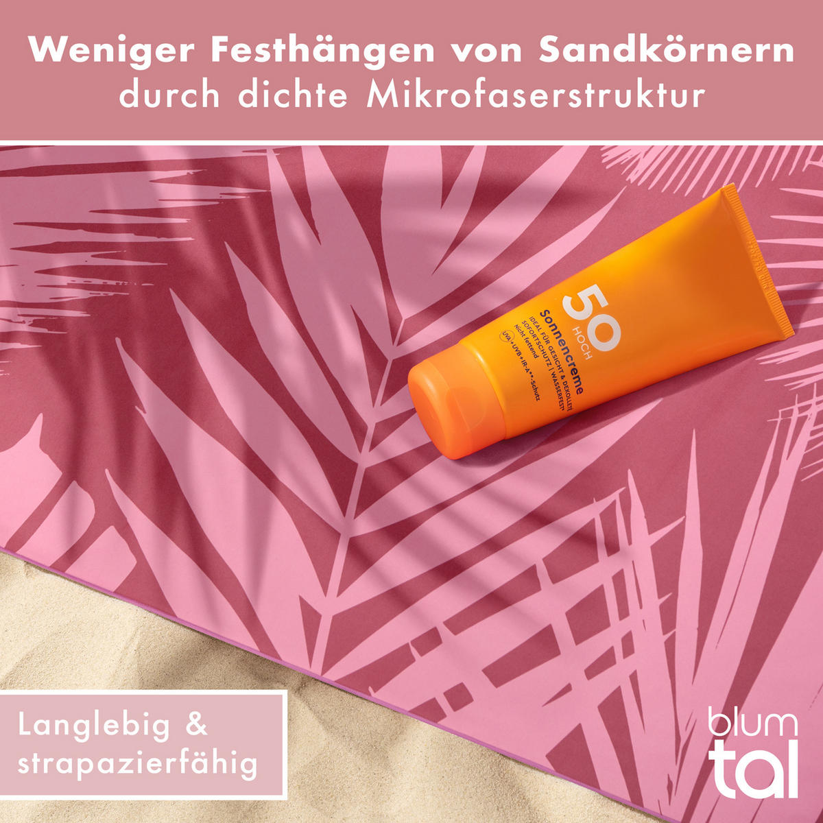 STRANDTUCH Thor 90/180 cm, Rosa Palmenblätter - Rosa, Textil (90/180cm) - Blumtal