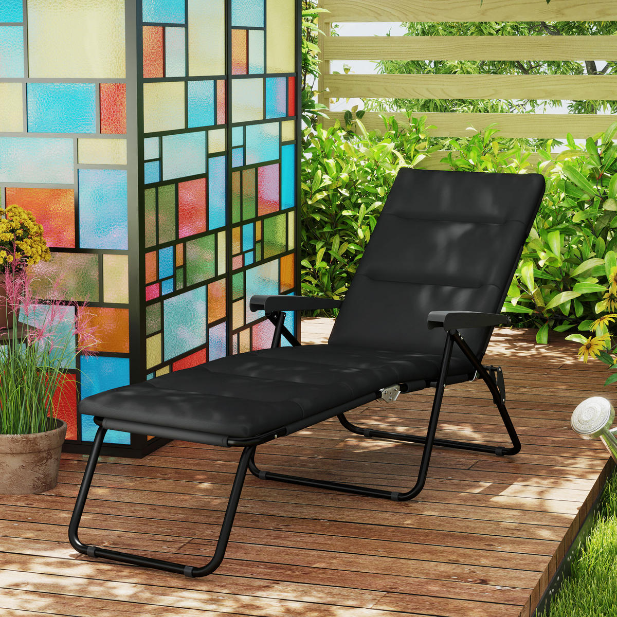 SONNENLIEGE DE-15654 153 cm, 6 Positionen, mit Matratze Schwarz - Schwarz, Metall (58.5/89/153cm) - ComfortXL