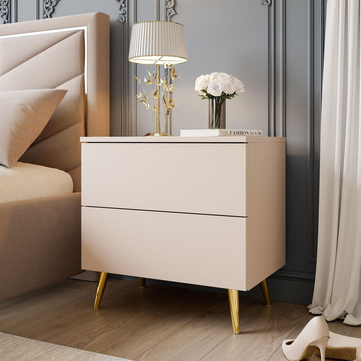 NACHTTISCH AURA KASCHMIR mit goldenen Beinen - Kaschmir, Holzwerkstoff (55/55/37cm) - Lookway