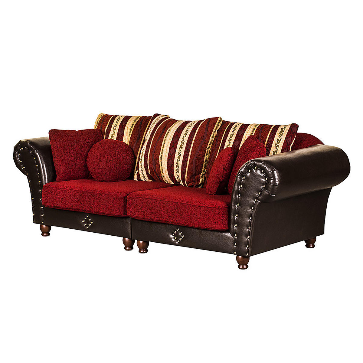 BIGSOFA - Kunstleder / Webstoff, Dunkelbraun / Dunkelrot - Dunkelbraun, Kunststoff (250/83/96cm) - home24