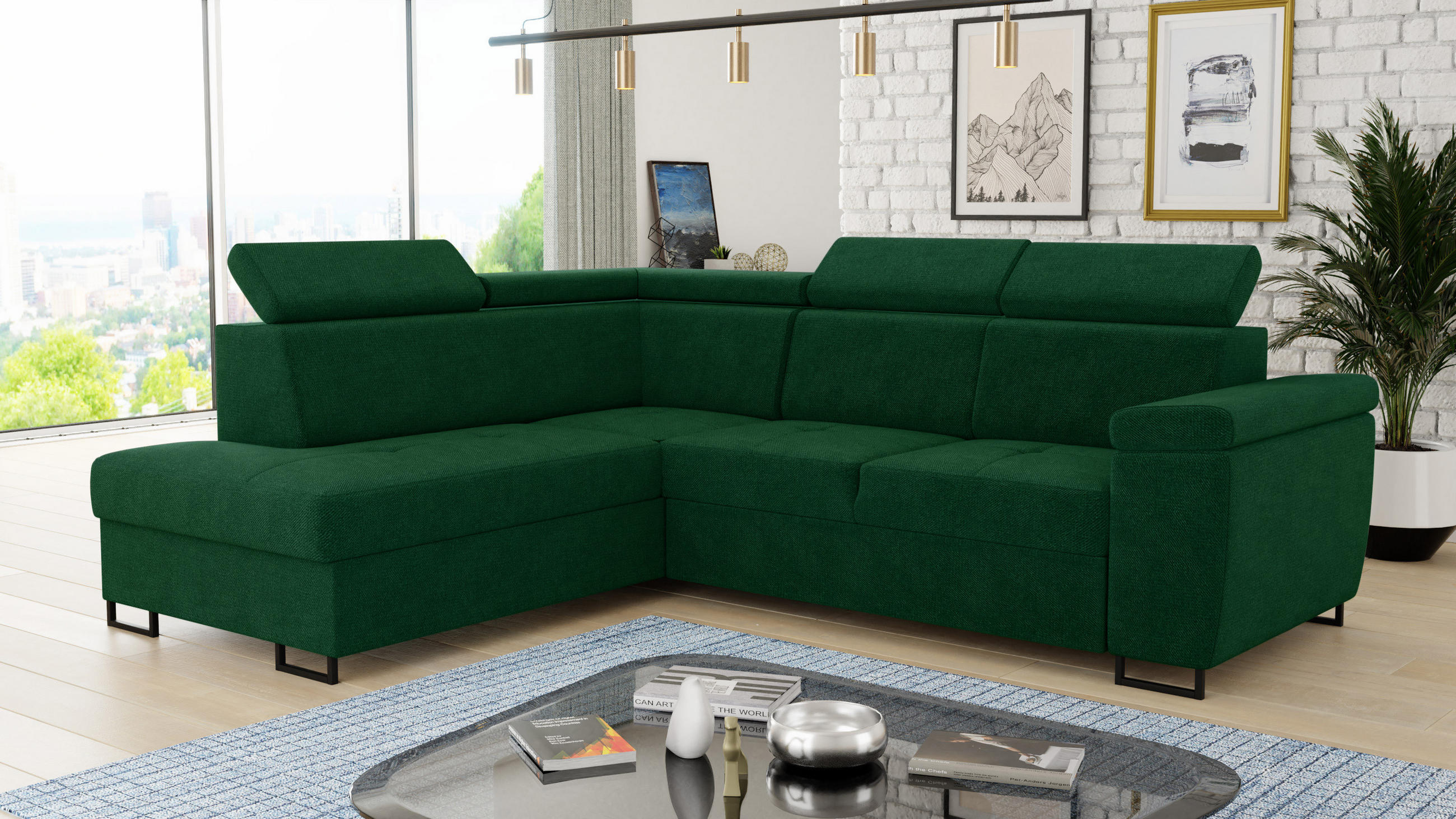 ECKSOFA Natan, Seite: Links - Grün, Holz/Textil (265/205cm) - Sofnet