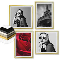 WANDBILDER 4er Set - 50x50 cm & 40x60 cm Goldrahmen - Pariserin mit Eiffelturmbrille - Goldfarben, Kunststoff (50/50cm) - ArtPrintCave