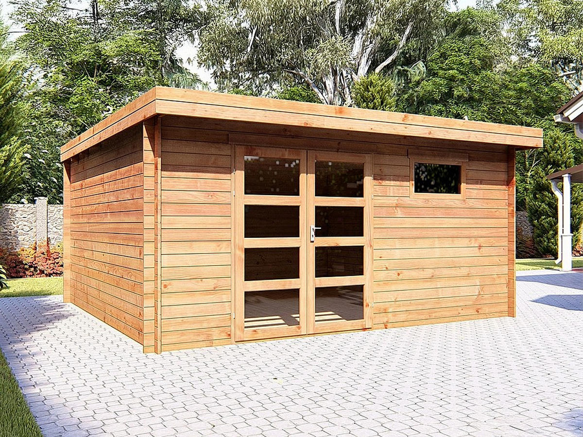 SCHREBERGARTENHAUS - 450 cm x 400 cm - Holz, Platte, Glas - Naturfarben Dunkel - CORALIO - Naturfarben, Glas/Holz (450/203.3/400cm) - Vente-Unique
