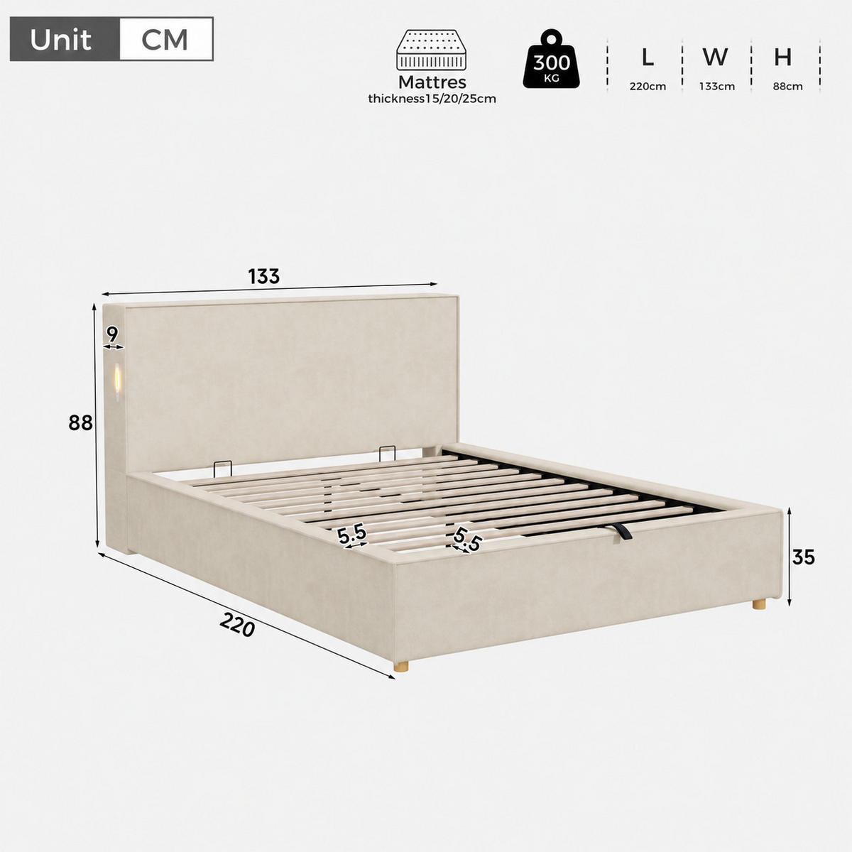 POLSTERBETT 120 x 200cm, Beige, Chenille, Stauraum - Beige, Textil (120/200cm) - FLIEKS