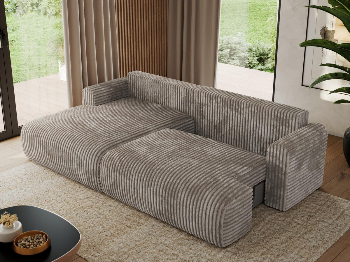 ECKSCHLAFSOFA TONO L Hellbraun Cord - links - Hellbraun/Schwarz, Kunststoff/Textil (260/150cm) - MKS