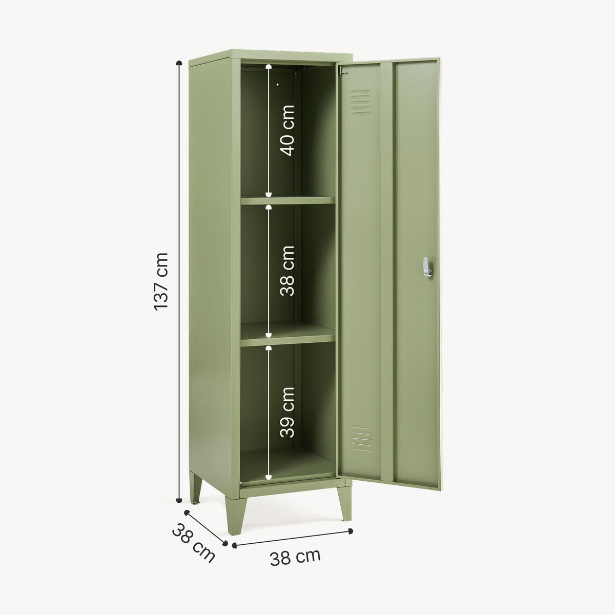 EINZELSPIND Kurikka - Olivgrün, Metall (38/137/38cm) - [en.casa]