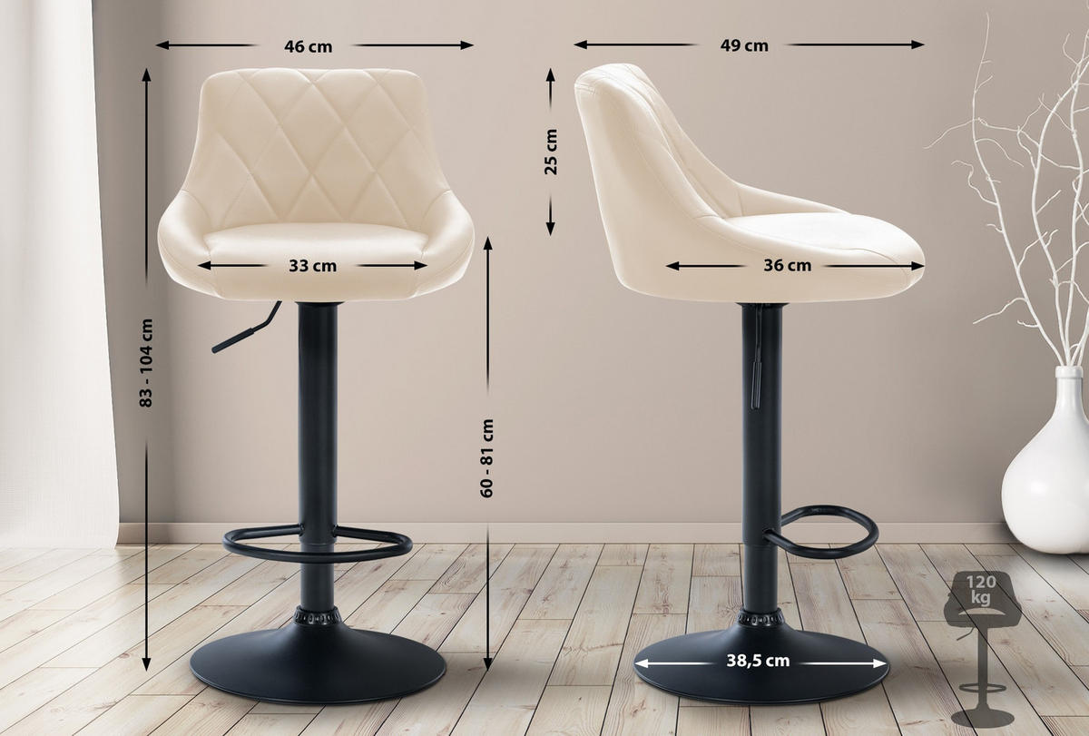 BARHOCKER Lederlook creme - Creme/Schwarz, Textil/Metall (46/83/49cm) - CLP