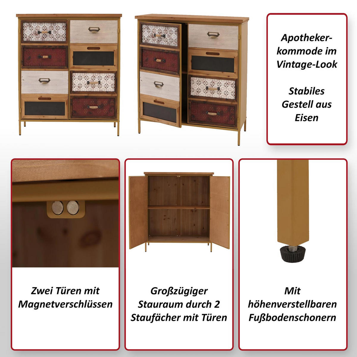 APOTHEKERKOMMODE Multicolor - Multicolor, Metall (80/94/35cm) - MCW
