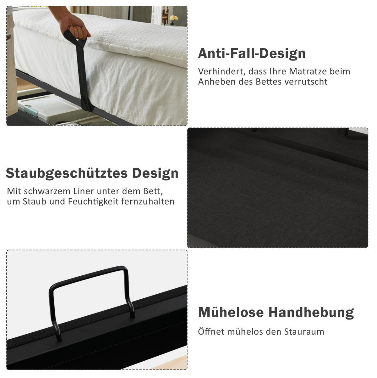 POLSTERBETT 90/200 cm mit LED-Beleuchtung, USB-C und Bettkasten aus Baumwoll-Leinenstoff, und Matratze,Grau - Grau, Textil (90/200cm) - Redom