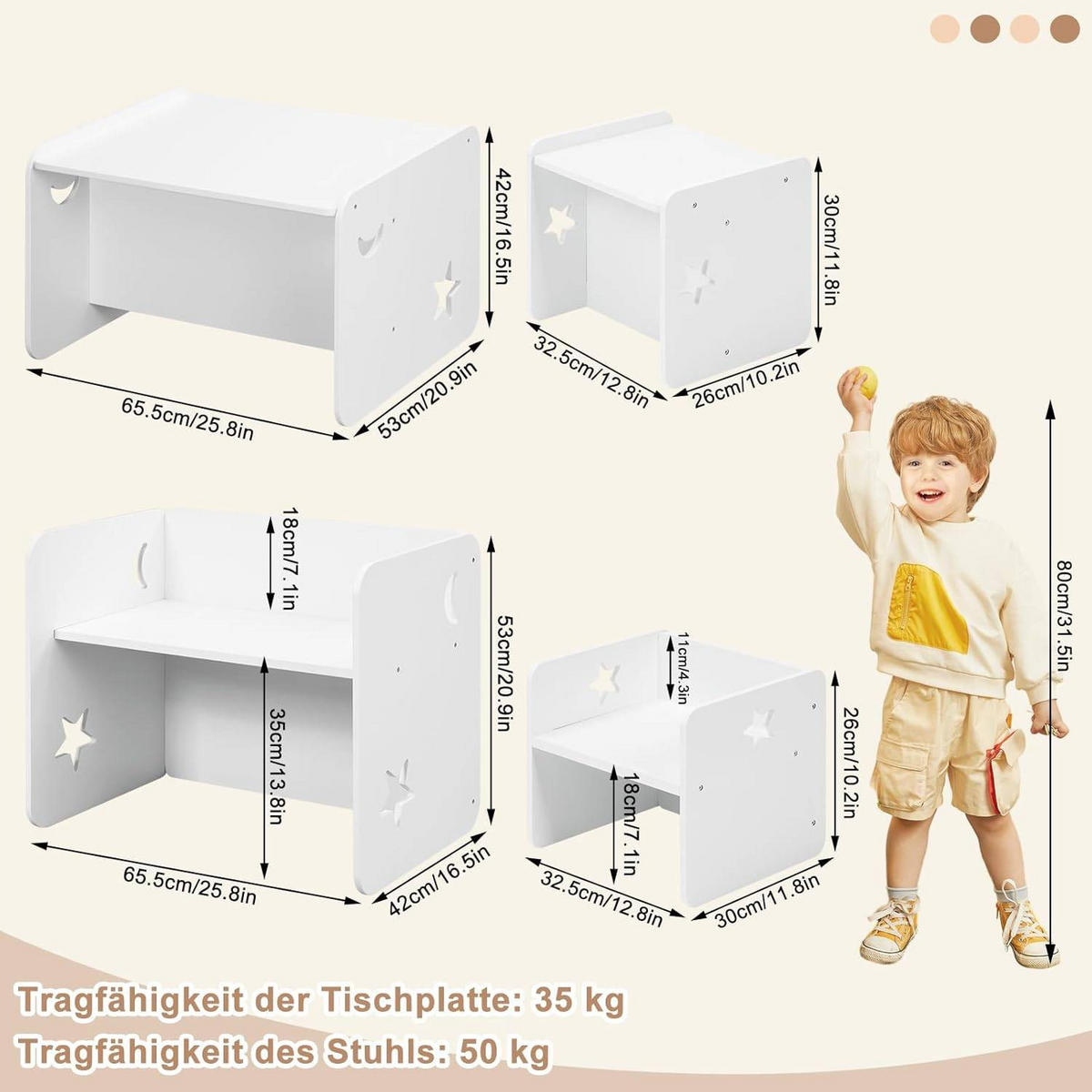 KINDERSITZGRUPPE für Zuhause Kindergarten, Weiß - Weiß, Holzwerkstoff (65.5/53/42cm) - Woltu