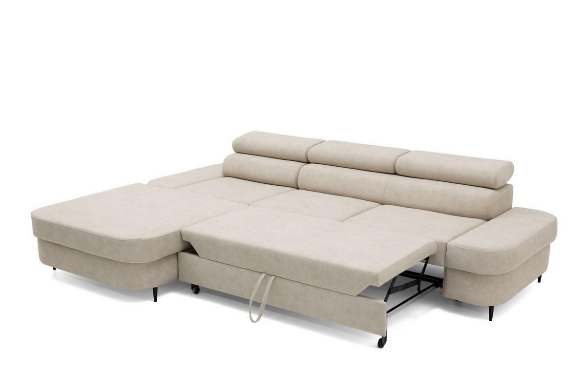 ECKSOFA JAZZ L Links mit Schlaffunktion 127x216 Velours Beige - Beige/Schwarz, Holz/Textil (285/237cm) - Muffo