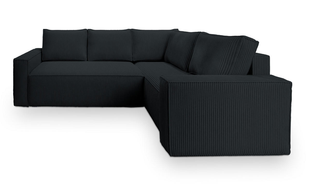 ECKSOFA ESTANO R-S Schwarz Kordstoff mit Schlaffunktion - Schwarz, Holz (230/158cm) - MASSENO