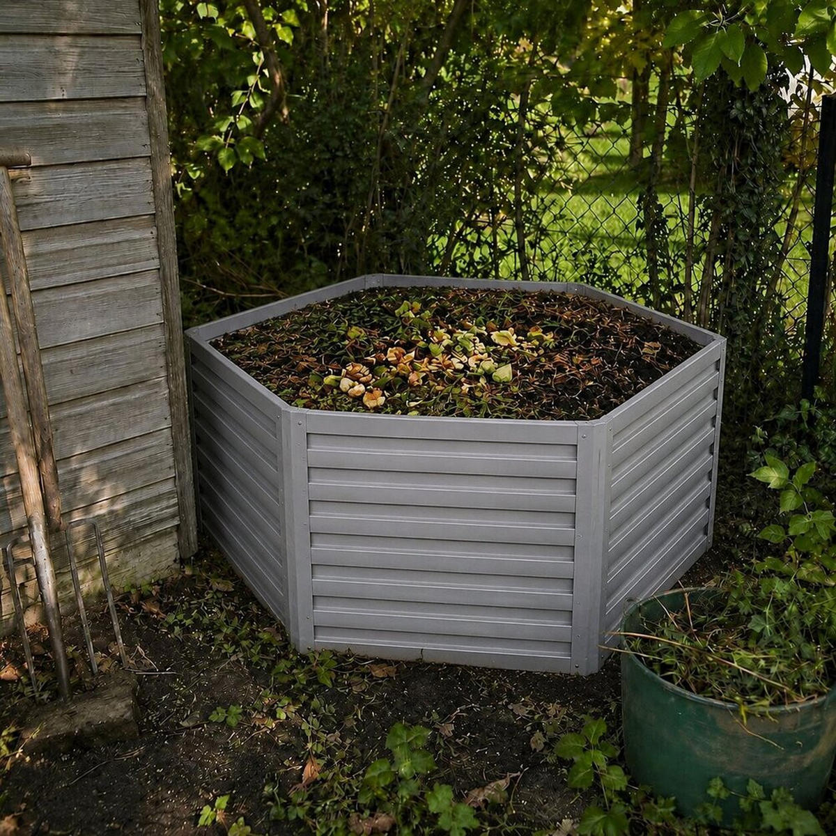 KOMPOSTER Garten, Silber, 148.5 x 129 cm - Silberfarben, Metall (148.5/60/129cm) - Vicco