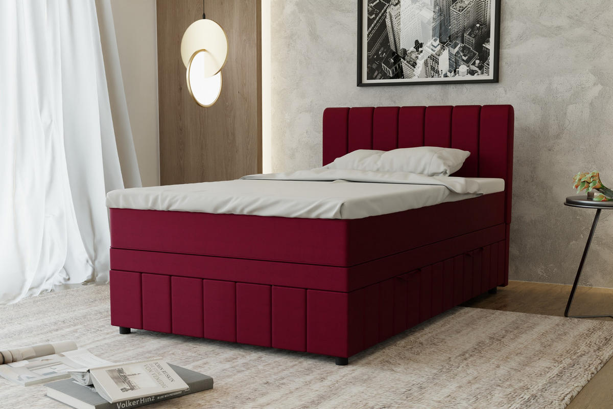 BOXBETT AVALON 120 x 200 cm mit Bettkasten und Topper - Rot - Rot, Holz - Panda Möbel