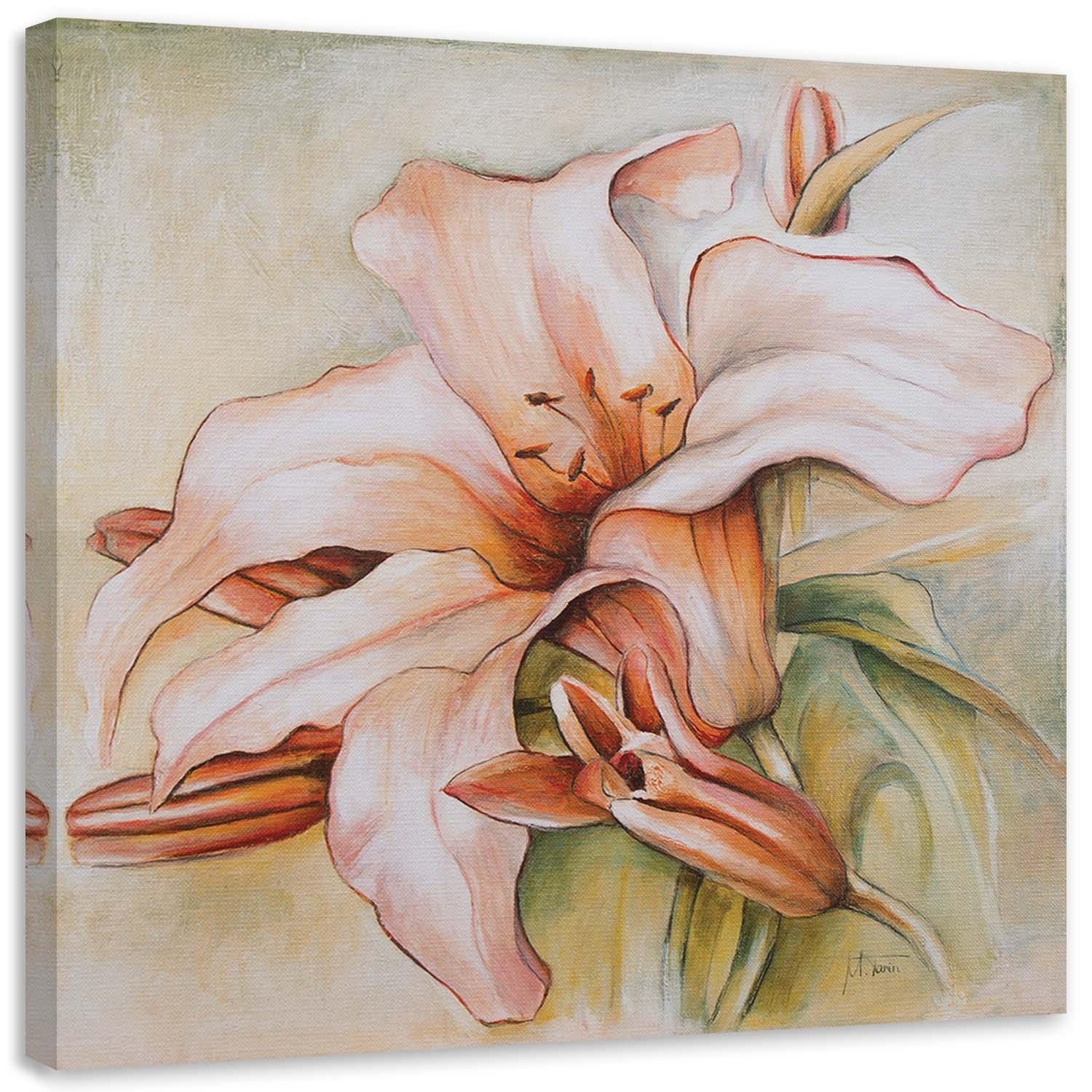 WANDBILD, Seerose Blumen Beige Natur 50x50cm - Pink, Textil (50/50cm) - Feeby