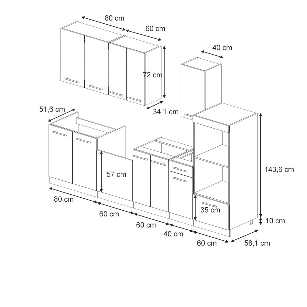 Thumbnail - Vicco Küchenzeile, Grau, Holzwerkstoff, Küchenblock,Rechteckig, 300x81.6x46 cm, Küchen, Küchenzeilen & Küchenblöcke, Küc...