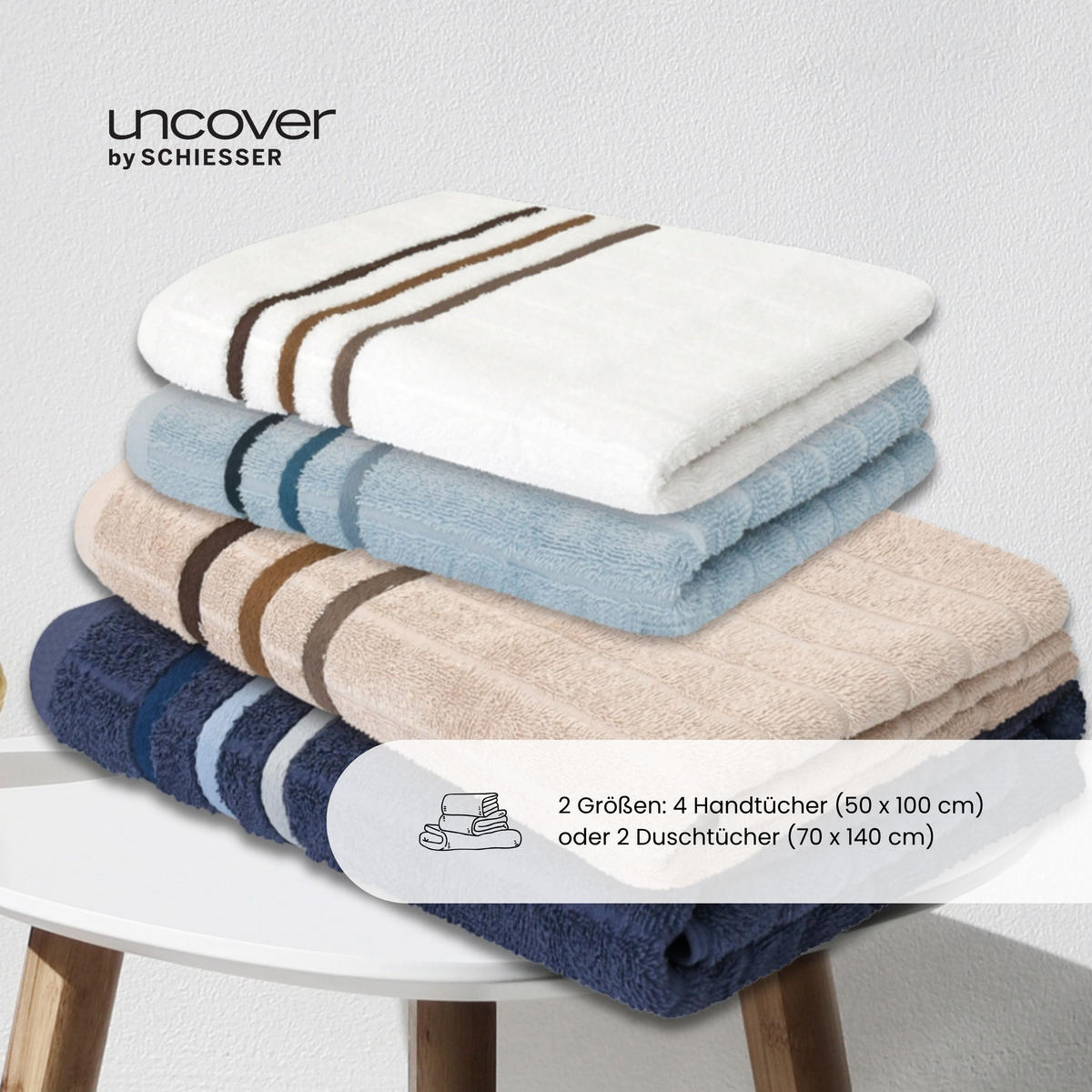 DUSCHTUCHSET Ohio - 2-teilig - 70 x 140 cm - Sand - Weiß, Textil (70/140cm) - Uncover by Schiesser