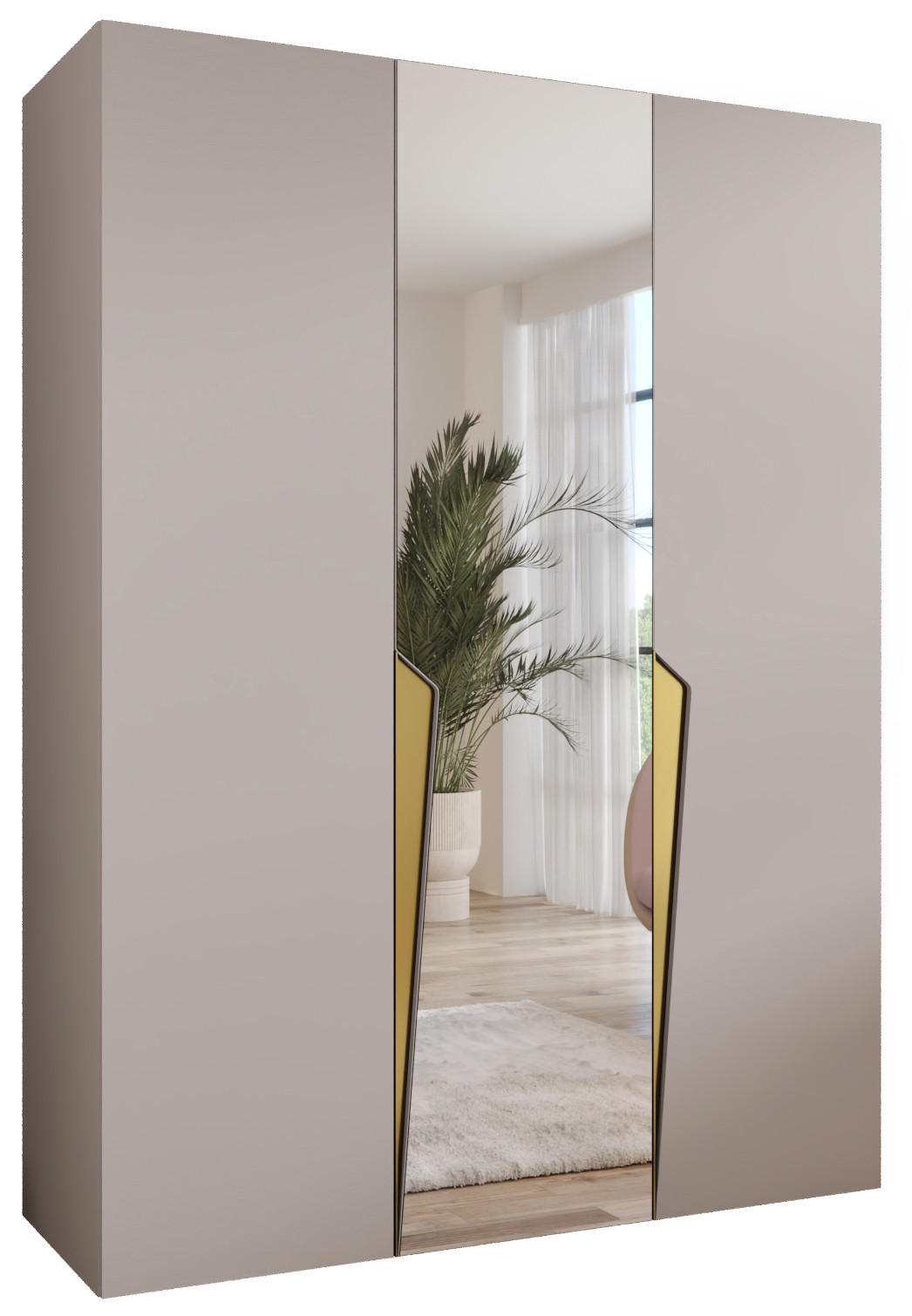 DREHTÜRENSCHRANK 202/150/52 3-türig - Beige/Goldfarben, Holz/Metall (150/202/52cm) - Abiks Möbel