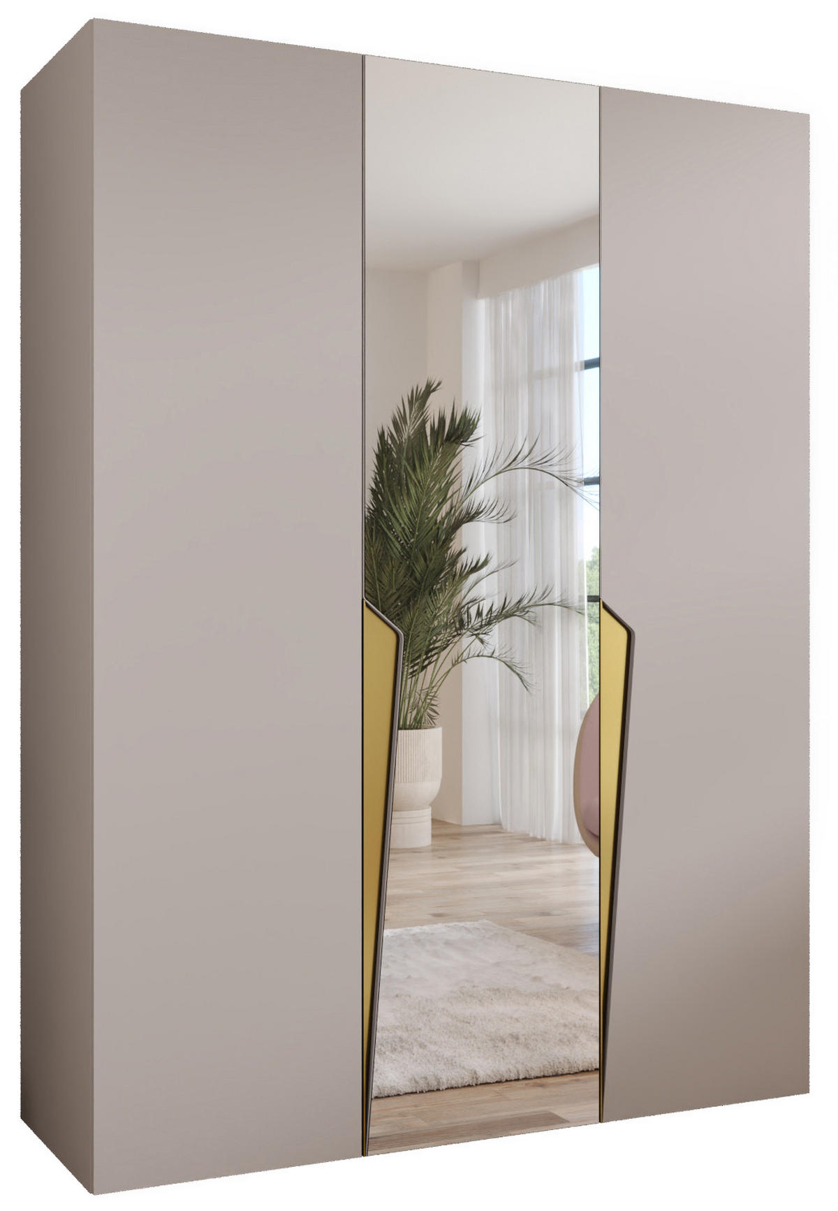 DREHTÜRENSCHRANK 202/150/52 3-türig - Beige/Goldfarben, Holz/Metall (150/202/52cm) - Abiks Möbel