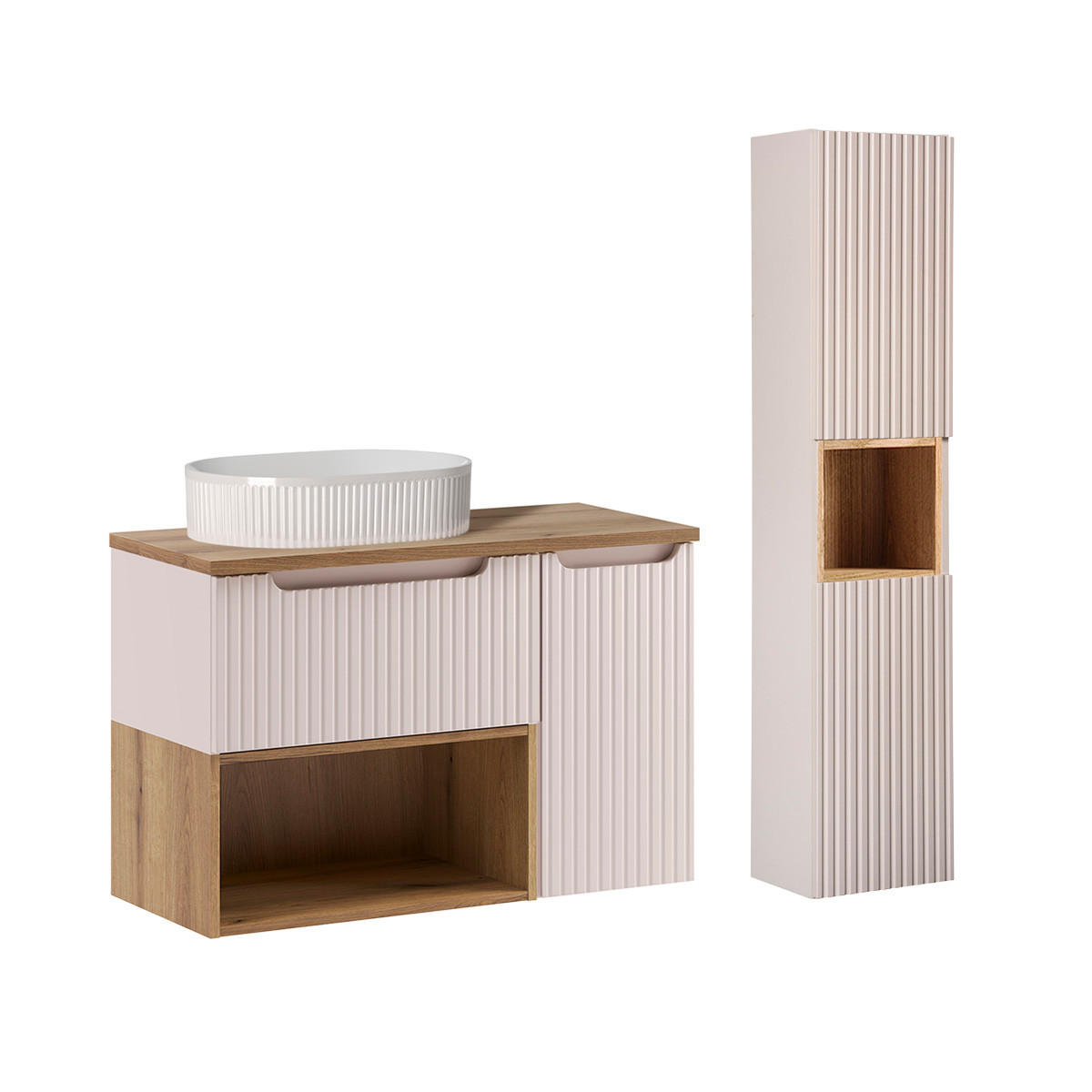 BADMÖBEL 90.4cm Riva 2er-Set Kaschmir - Beige, Holzwerkstoff (90.4/60/40cm) - Petits-meubles