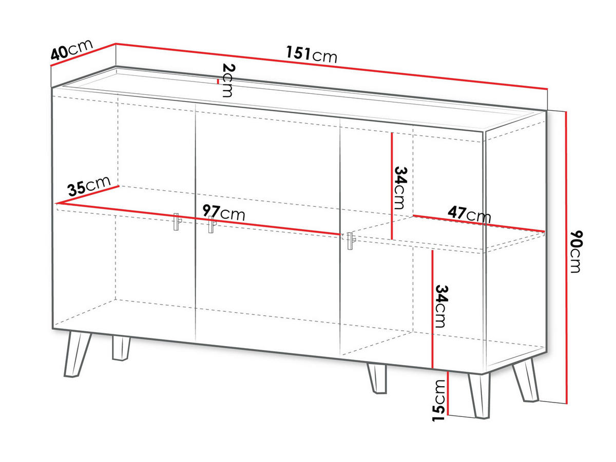 KOMMODE Vurkizo 150 3D - Eichefarben/Schwarz, Holzwerkstoff/Kunststoff (151/90/40cm) - MIRJAN24