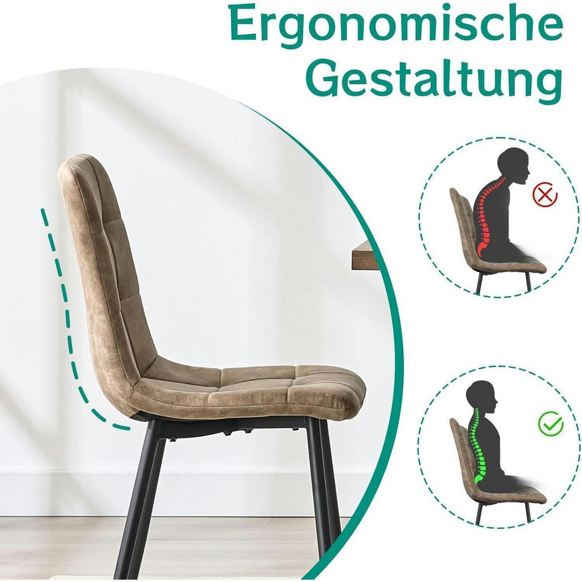 ESSZIMMERSTUHL 4er Set Mikrofaser-Kunstleder Gelblich Braun - Braun, Kunststoff (41.5/88/43cm)