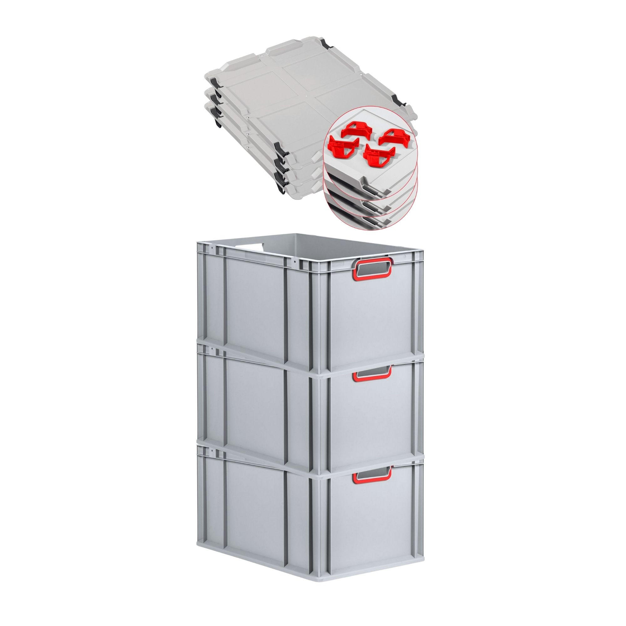 EUROBOX 3x Nextgen Color Mit Auflagedeckel 32x40x60cm Griffe Rot Offen - Rot, Kunststoff (40/32/60cm) - PROREGAL
