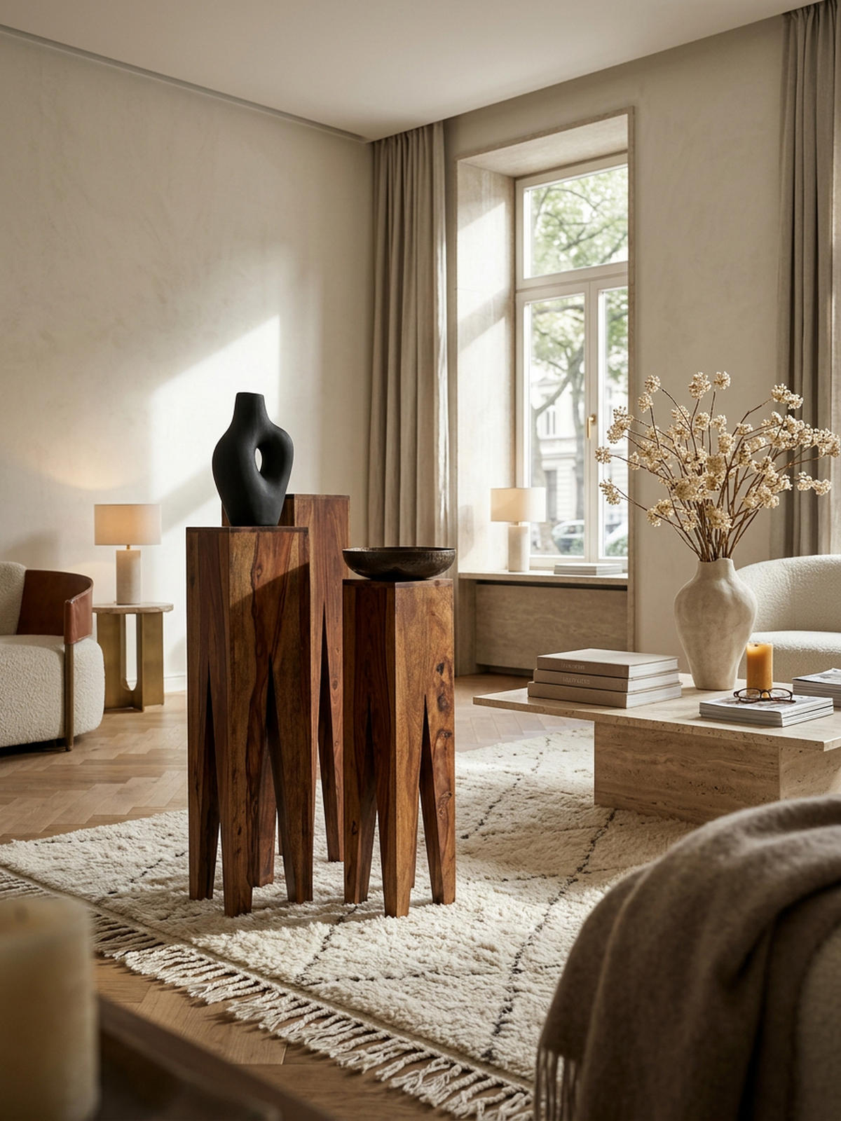 BEISTELLTISCH 3er Set Massivholz Handgefertigt Giraffenbeine, Braun 25x25x100 cm - Braun, Holz (25/25/100cm) - KADIMA DESIGN