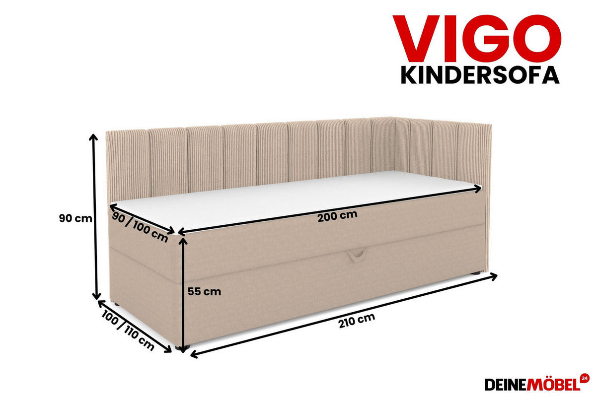 BOXBETT VIGO 100/200 cm in Cord/Velours Beige H3 links - Beige, Holz/Holzwerkstoff (100/200cm) - Deine Möbel 24