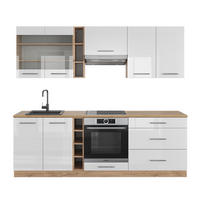 KÜCHENZEILE Fame-Line Weiß Hochglanz/Goldkraft Eiche 235 cm, AP Eiche - Weiß Hochglanz/Eiche Wotan, Holzwerkstoff (235/81.6/60cm) - Vicco