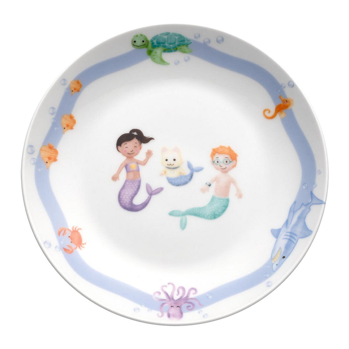 KINDERGESCHIRR SET MIT BESTECK BAMBINI AVVENTURA Meer - Hellblau, Keramik/Kunststoff (1/1/1cm) - Leonardo Living