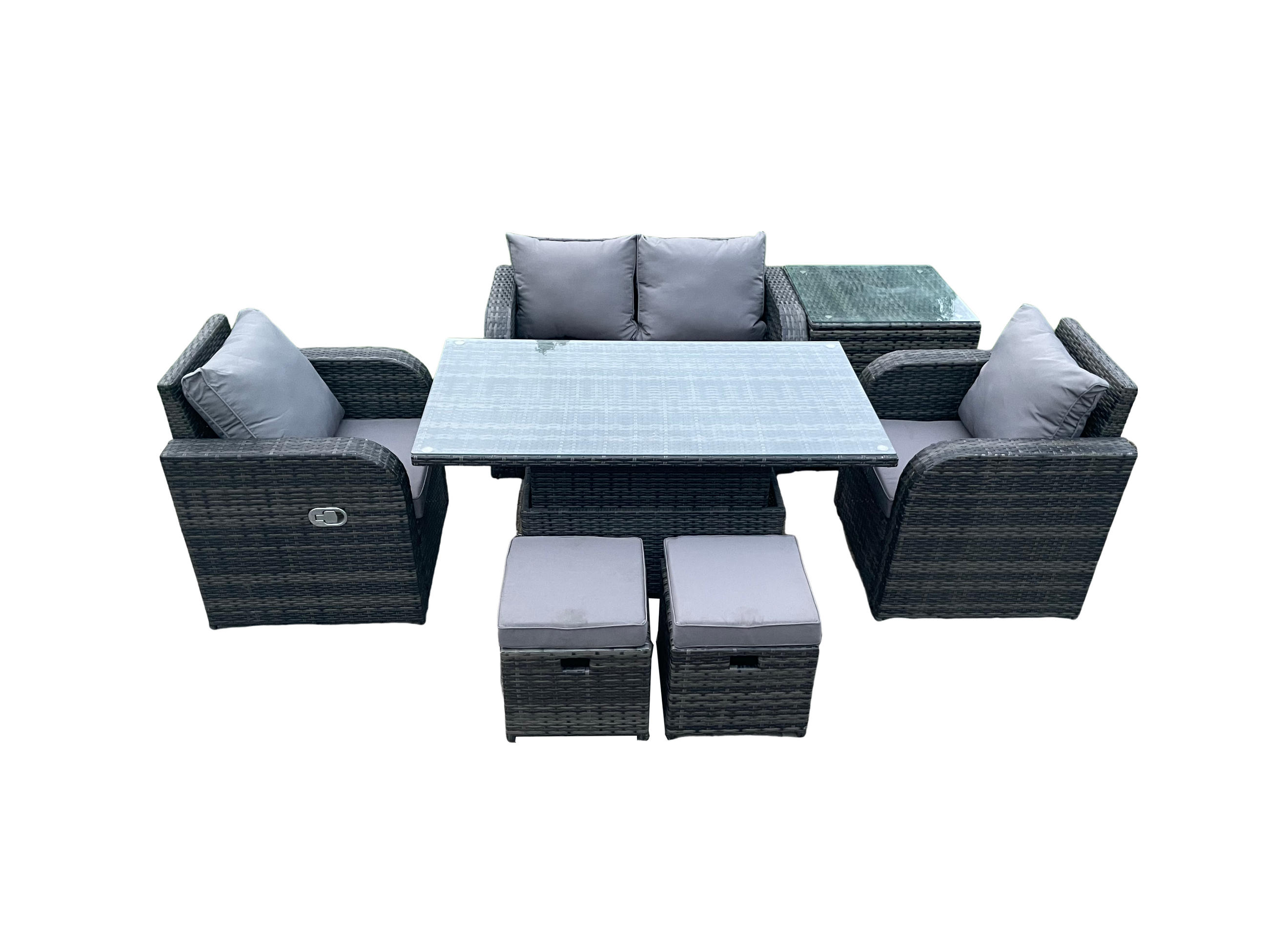 GARTENMÖBEL SET mit Esstisch Polyrattan 6-Sitzer - Dunkelgrau/Grau, Glas/Kunststoff - Fimous