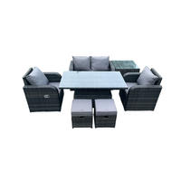 GARTENMÖBEL SET mit Esstisch Polyrattan 6-Sitzer - Dunkelgrau/Grau, Glas/Kunststoff - Fimous